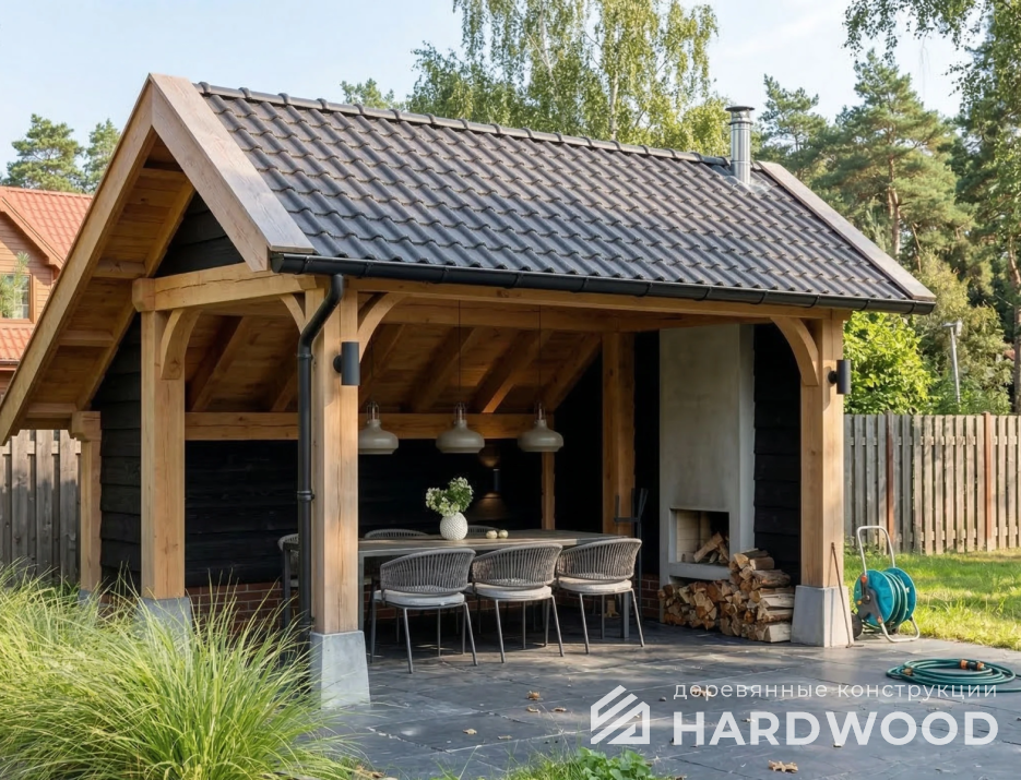 Навес двухскатный для барбекю №111 - фото 2235